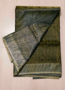 Elegant Olive &amp; Gold Banarasi Silk Saree