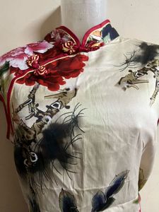 Korean Floral Print Cheongsam Dress