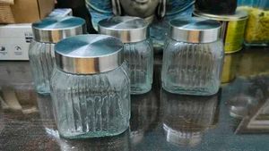 Set of 4 Ribbed Glass Storage Jars with Lids