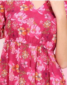 Floral Pink Midi Dress-XL Size