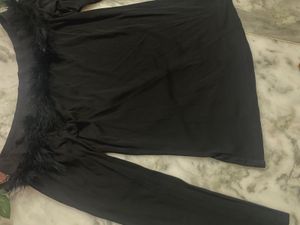 Black Feather Trim Top