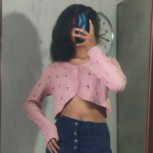 Cute Pink Cropped Cardigan