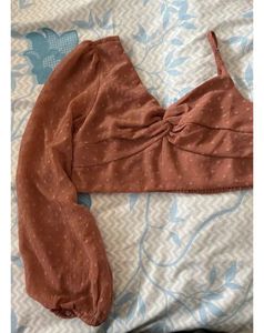 Peach Puff Sleeves Crop Bralette Top