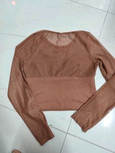 Stylish Brown Sheer Top With Embellishment