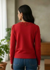 Imported Elegant Red Lace Cardigan