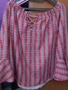Red Plaid Off-Shoulder Top
