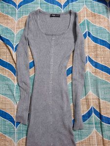 Grey Long Sleeve Mini Dress