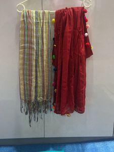 Cotton Stole Red And Multi Colour