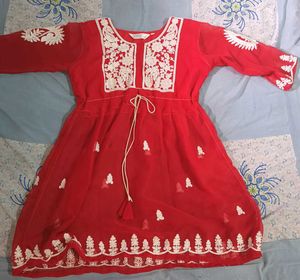 Red Embroidered Tunic Dress