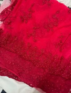 Red Embroidery Net Saree