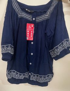 Navy Embroidered Top