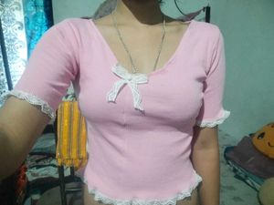 Vintage Pink Lace Trim Top