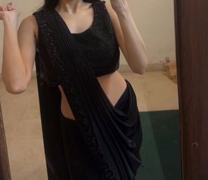 Black Pre Draped Saree With Embellished Blouse