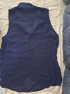 Navy Sleeveless Button-Down Top