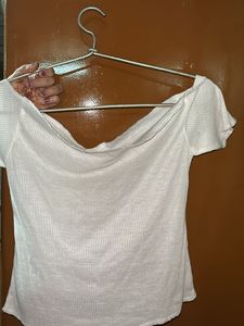 White Ribbed Off-Shoulder Top