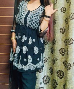 A - Line Black And White Chikenkari Kurti