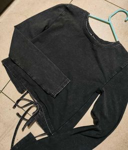 Backless Black Long Sleeve Tie Back Top