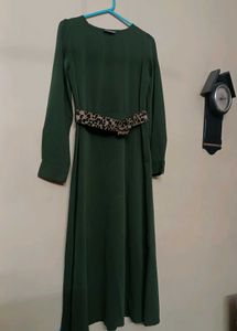 PlusS Olive Midi Dress With Puff Sleeves