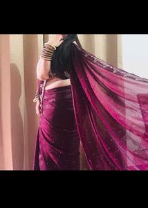 Beautiful handwork Wine Colour saree