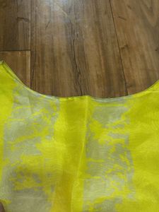 Yellow Organza Boat Neck Kurti