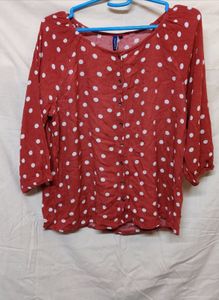“Fame Forever” Brown Polka Button Up Top
