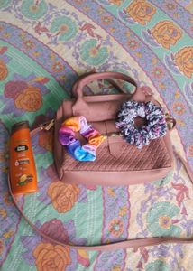 Combo Of Bag , Body Lotion And Scrunchies