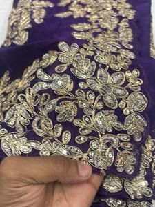 Purple &amp; Gold Embroidered Saree