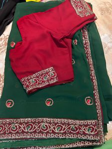 Maroon & Green Saree