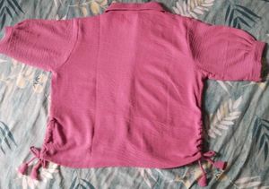Pink Textured Tie-Waist Top