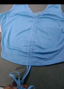 Blue Drawstring Crop Top