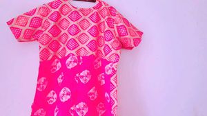 Pink Colour A Line Kurti Silk Blend Size XL