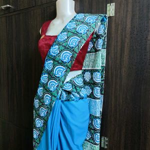 Sky blue Pure Cotton Saree, Office Wear
