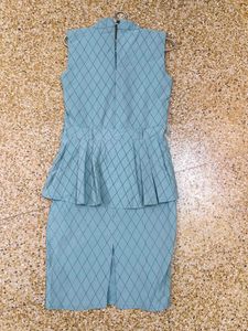 Blue Diamond Pattern Peplum Dress