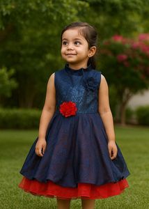 Sparkly Navy Blue Dress with Floral Accents