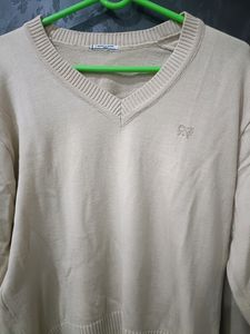 Women V Neck Beige Sweater