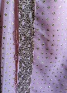 Glitter baby pink festive saree with beaded tassle