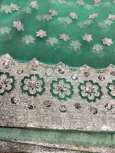 Teal Floral Embellished Dupatta