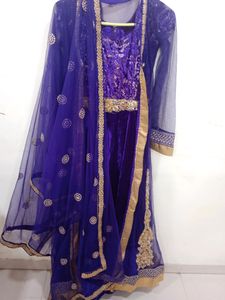 Elegant Purple &amp; Gold Embellished Dress