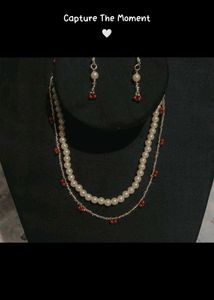 2 In 1 | Pearl & Red Bead Necklace Set