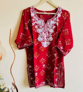 Red Embroidered Kurta