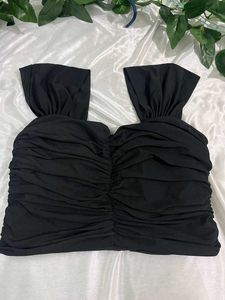 Chic Black Ruched Crop Top