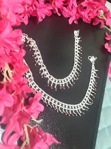 Silver Anklets with Dangle Beads