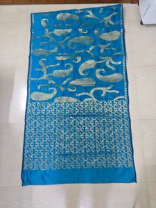 Blue Zari Chanderi Silk Saree+ Blouse Piece