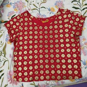 Red &amp; Gold Floral Top - Never Worn - 450/-