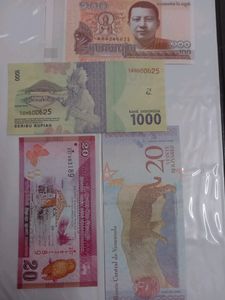Cambodia, Indonesia, SriLanka, Venezuela Banknotes