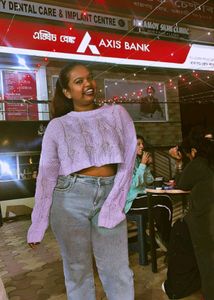 Lavender Cropped Knit Sweater