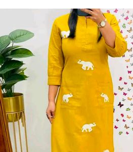 Yellow Elephant Print Kurti Set