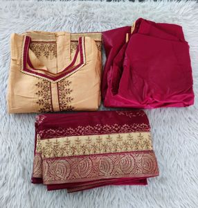 Yellow Orange and Maroon Embellished Kurta Sets (W