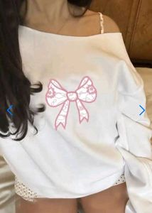 Bow Graphic Off-Shoulder Sweatshirt