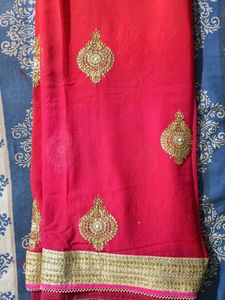 Red &amp; Gold Embellished Saree